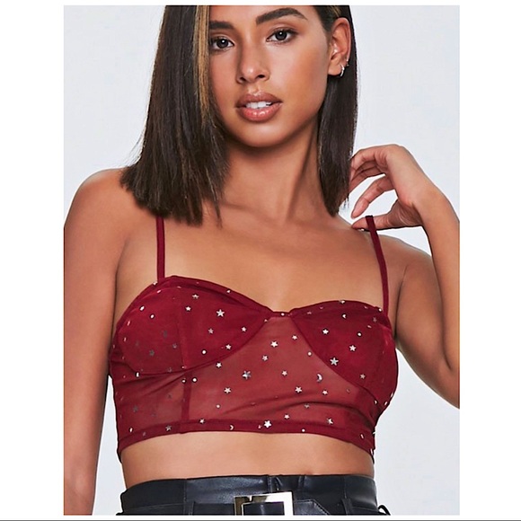 Forever 21 Tops - FOREVER 21 | CELESTIAL STAR MOON SEMI SHEER CROP CAMI BRALETTE